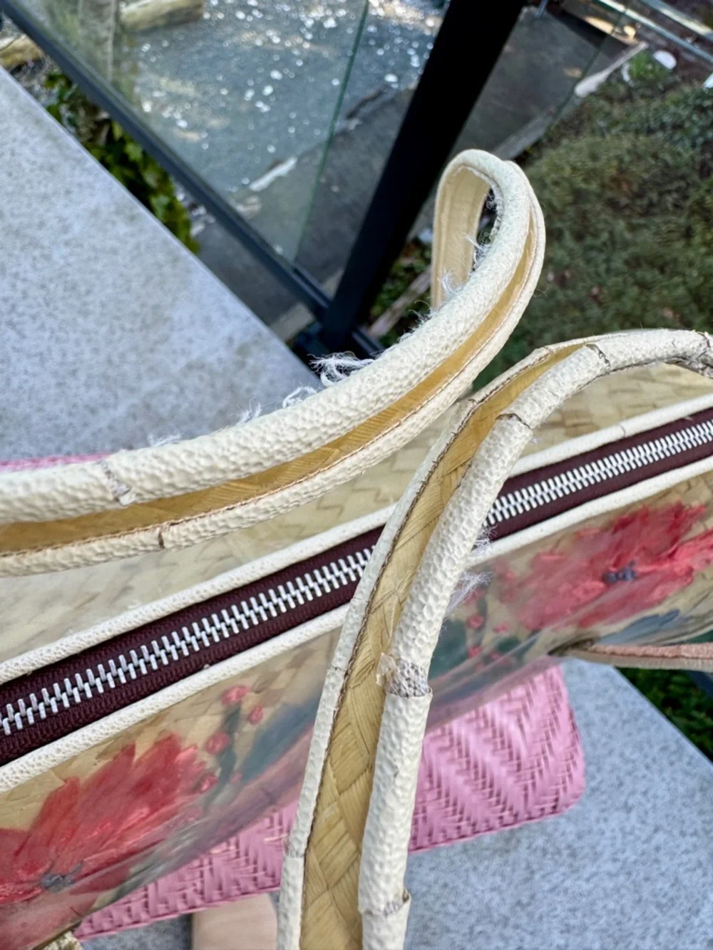 Vintage 50s/60s Woven Straw Floral Trinidad & Tobago Large Tote Travel Bag - Picture 11 of 16